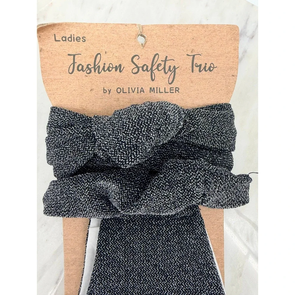 Olivia Miller Fashion Safety Trio Black Silver Metallic Mask Headband Scrunchie